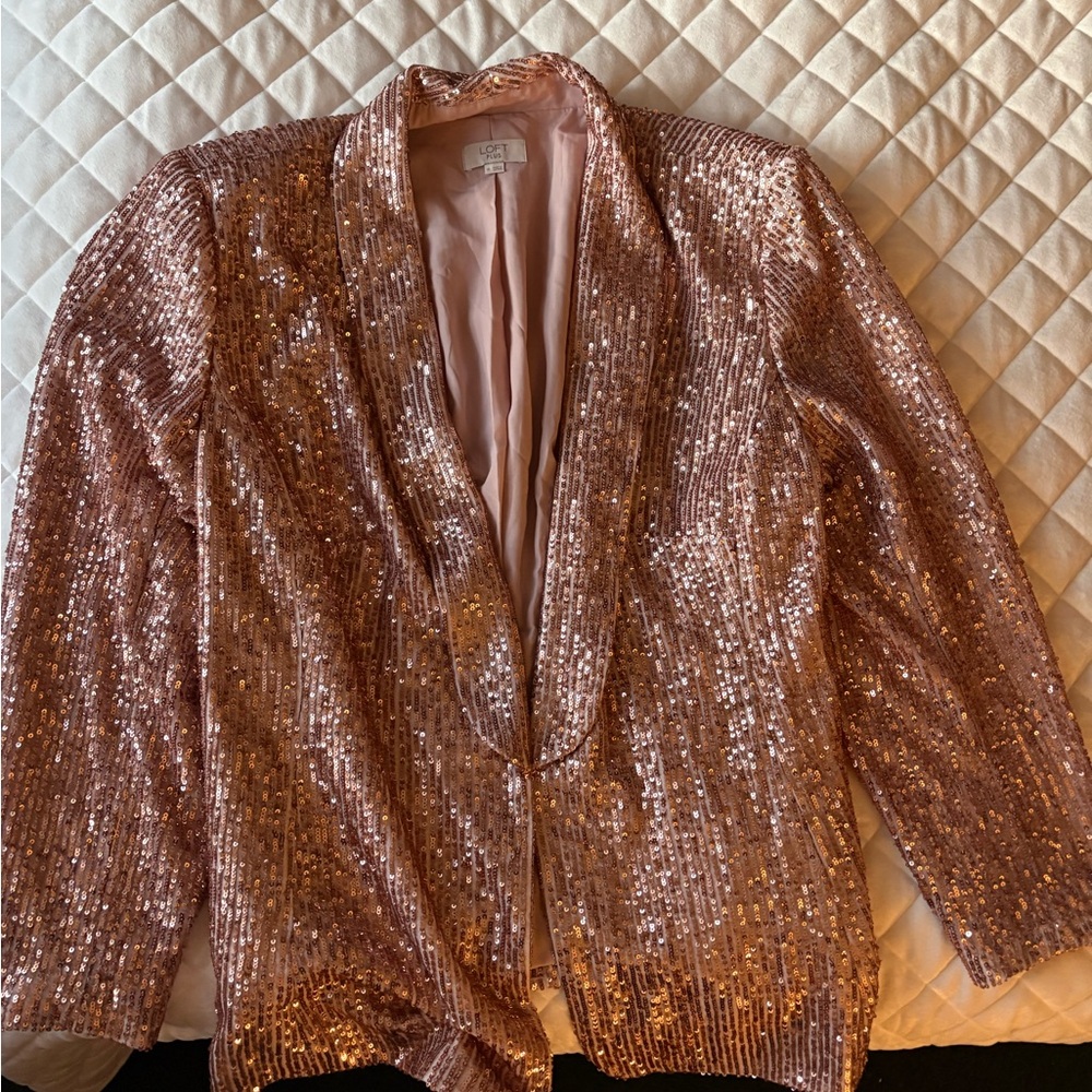 LOFT Plus Rose Gold Sequin Blazer